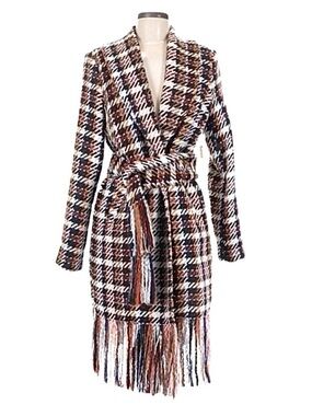 CAbi ~ Multicolor Partially Lined Polka Dot and Wool Fringe Tie Waist Coat